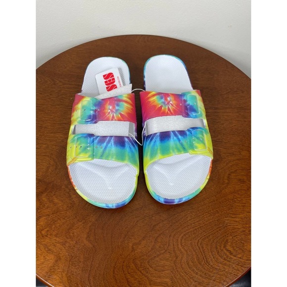 New Freedom Moses Tie-Dye Two Band Slides Women's Size 7-8 - Picture 1 of 7
